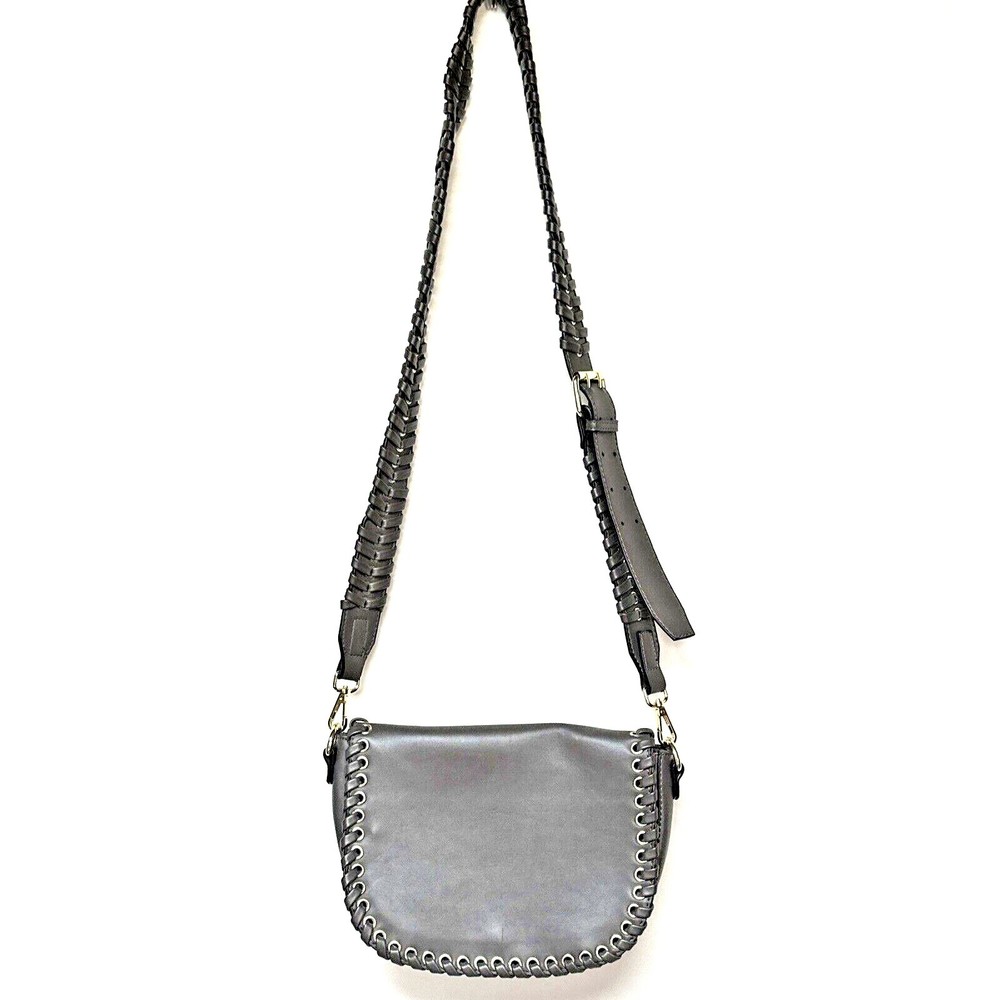 EXPRESSIONS‎ NYC Slate taupe braided strap Vegan Crossbody Shoulder Bag